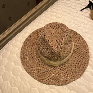Eugenia Kim Natural Straw Hat with cream feather band